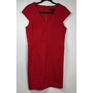 Banana Republic Women’s Red Sheath Dress Size 12 V-Neck Cap Sleeve Career Work